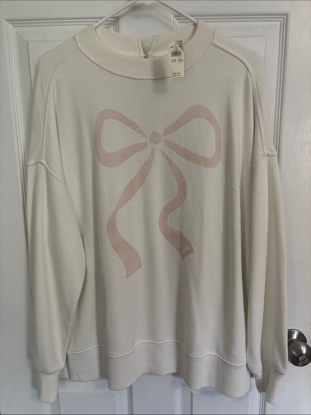 aerie Cream Crewneck with Pale Pink Bow Graphic